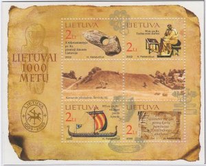 Lithuania 2002 MNH Sc 726 Sheet of 4 2 l plus labels 1000th anniversary