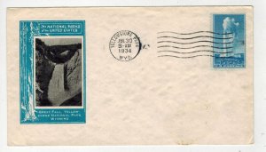 1934 NATIONAL PARKS SERIES 744 IOOR CACHET YELLOWSTONE WYOMING OLD FAITHFUL