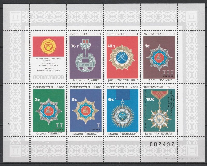 Kyrgyzstan 2001 Medals and Marks of Honor MNH sheet 