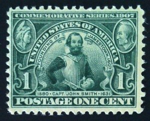 Scott #328 - VF - 1c Green - Captain John Smith - MNH - 1907