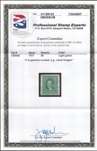 US #480 Mint OGnh, Single,  With Cert.  XF (90)