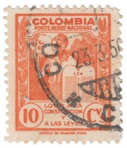 AIRMAIL STAMP FROM COLOMBIA 1949. SCOTT # C165. USED. # 1