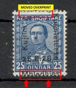 ALBANIA - USED STAMP, 25Q - ERROR, MOVED OVERPRINT - 1928.