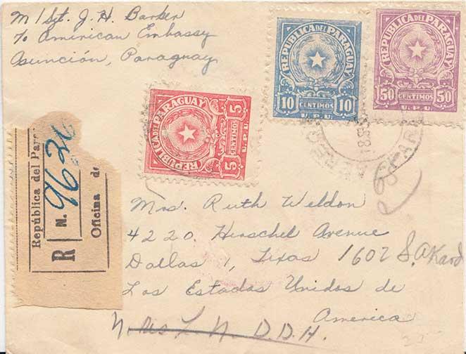 Paraguay 5c, 10c and 50c Coat of Arms c1950 Aereo Postal, Paraguay Airmail Re...