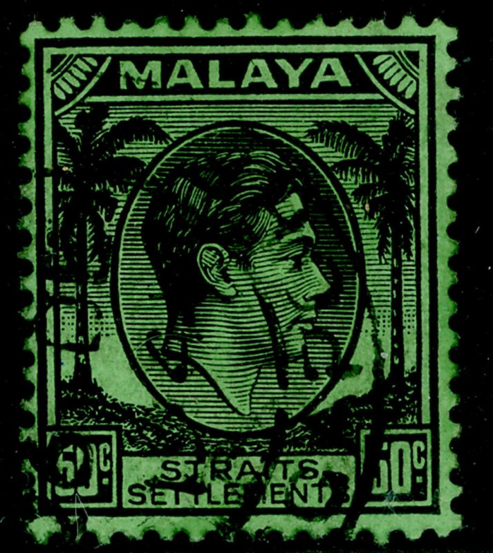 MALAYSIA - Straits Settlements SG289, 50c black/emerald, FINE USED.