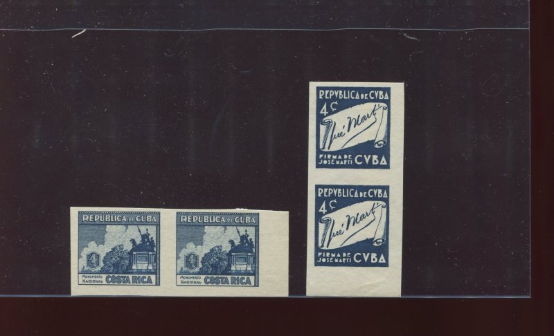 CUBA 346P & 347P 1937 4c Costa Rica and Cuba Imperf Blue Plate Proof Stamp Pairs