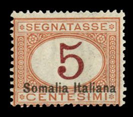 Italian Colonies, Somalia #J12a Cat$120, 1920 5c buff and magenta, overprinte...