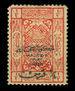 SAUDI ARABIA 1925 JEDDA - Surcharged  1/4pi on 1/4pi on ½pi red Sc# L136 mint MH