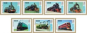 Uzbekistan 1999 Railways locomotives trains set of 7 stamps MNH