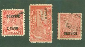 TRAVANCORE -INDIAN STATE O57, O59-60 USED CV $3.50 BIN $1.75