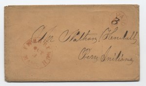 1850s Fitchburg MA red CDS stampless cover paid 3 over paid 6 handstamp [H.3583]