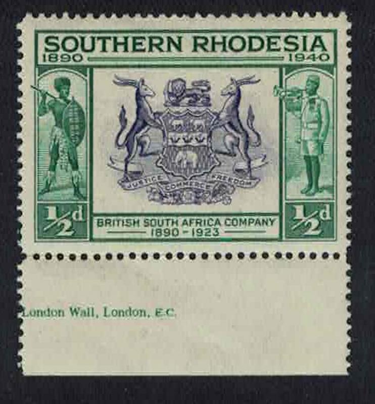 S. Rhodesia British South Africa Coats of Arms 1v ?p Bottom Margin SG#53