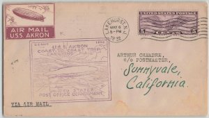 United States 1932 Airship USS Akron Brown Label on Coast to Coast Flight Cover