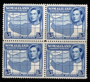 SOMALILAND SG103 1938 3r BRIGHT BLUE BLOCK OF 4 MNH
