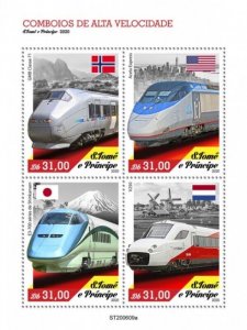 St Thomas - 2020 Speed Trains on Stamps - 4 Stamp Sheet - ST200609a
