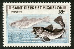 St. Pierre and Miquelon Scott 351 Unused HOG - 1957 40c Codfish Issue -SCV $0.55