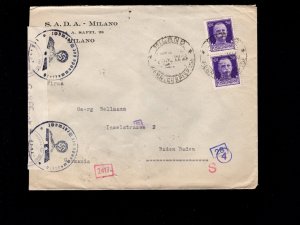 Germany Italy TWICE CENSORED Italian & Many Munich Office Censor WWII Cover 7n