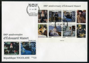 TOGO 2022 190th BIRTH  ANNIVERSARY OF EDOUARD MANET  SHEET FIRST DAY COVER