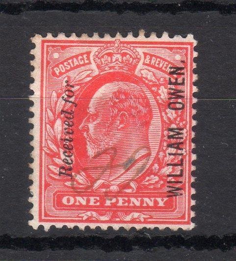 EDWARD VII 1d WITH 'WILLIAM OWEN' PROTECTIVE OVERPRINT 