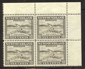 Newfoundland Scott 260 MNHOG Block of 4 - 1941 Salmon Leaping falls - SCV $5.80