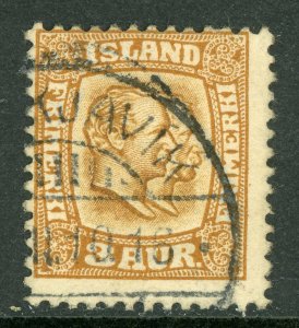 Iceland 1907 Two Kings 3a Yel Brn & Ocher Perf 13 Scott 72 VFU C819