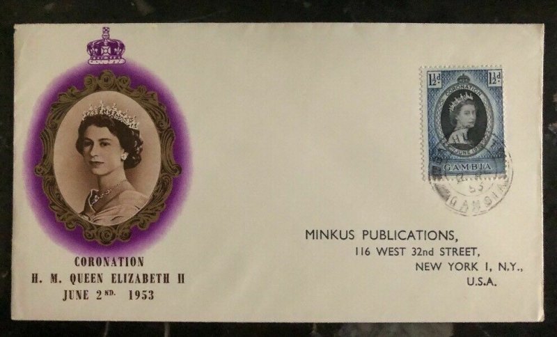 1953 Gambia First Day Cover Queen Elizabeth 2 coronation QE2 FDC To USA