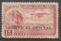 MEXICO CO21, 15¢ OFFICIAL UNUSED, H OG SM SPOT SIGNED ON BACK JH.STOLOW F(1649)