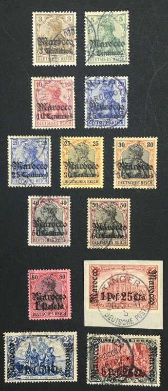 MOMEN: GERMAN COLONIES MOROCCO SC #33-44 1906-11 USED **CERT** LOT #60567