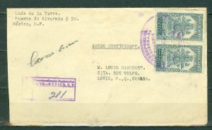 MEXICO 1946 SCARCE  REGISTERED AIRMAIL & RPO  COVER TO CANADA...#C70
