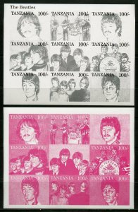 TANZANIA THE BEATLES  PROGRESSIVE COLOR PROOF SET OF SHEETS MINT NH