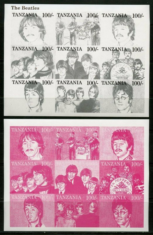 TANZANIA THE BEATLES  PROGRESSIVE COLOR PROOF SET OF SHEETS MINT NH