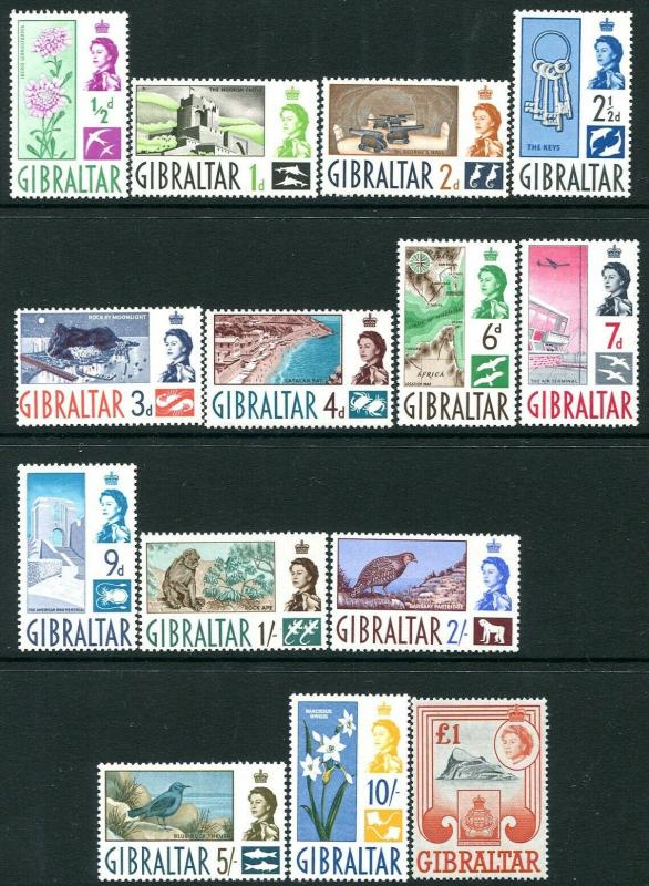 GIBRALTAR-1960-62 Set to £1 Sg 160-173 LIGHTLY MOUNTED MINT V30163