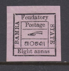 India, Feudatory States, Bamra Sc 12 MNG. 1890 8a black on rose lilac typeset VF