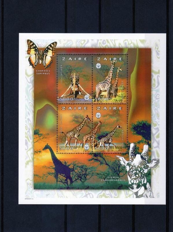 Zaire 1997 Giraffe-Butterflies-Scouts  Shlt(4)MNH Mi1314/7A