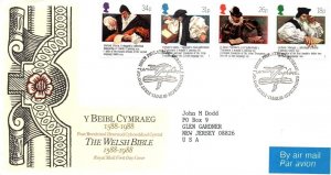 THE WELSH BIBLE SET OF (4) ON CACHETED GREAT BRITAIN FIRST DAY COVER 1988