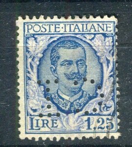 ITALY; 1900s early Emmanuel issue fine used 1.25L value + PERFIN