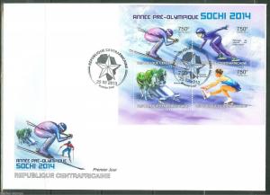 CENTRAL AFRICA  2013 SOCHI 2014 PRE OLYMPIC ISSUE  SHEET FIRST DAY COVER