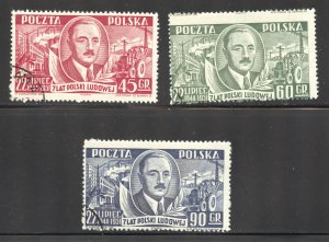 Poland Scott 518-20 UH - 1951 Polish Peoples Republic 7th Anniv - SCV $10.85