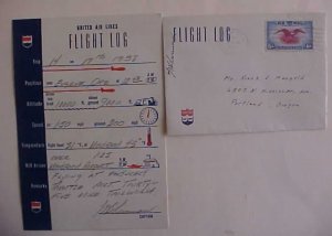 US UNITED AIRLINES FLIGHT LOG AUTOGRAPH PILOT 1938 NOV 7