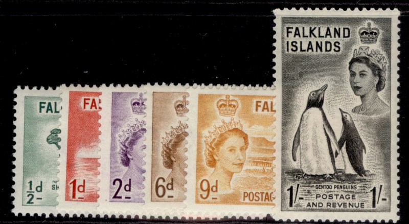 FALKLAND ISLANDS QEII SG187-192, 1955 -57 complete set, LH MINT. Cat £40. 