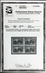 MOMEN: US STAMPS #242 $2 COLUMBIAN MINT OG LH PSE & PF CERTS LOT #94859