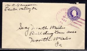 US Center Valley PA Lehigh Co. Purple Cancel 1933 a697