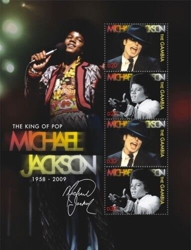 Gambia - Michael Jackson in Memoriam 1958 - 2009 Sheet of 4 Stamps (#2) MNH