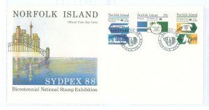 Norfolk Island 337-339 1988 FDC. Sydpex 88. Transport, philately, communication.