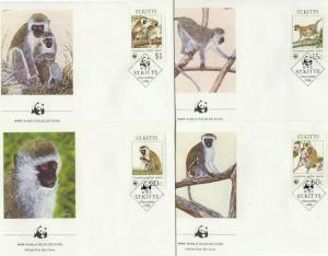 St.Kitts Mi.184-87 FDC WWF/Monkies