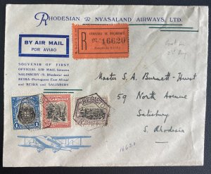 1935 Beira Mozambique PEA First Flight Airmail Cover To Salisbury S Rhodesia