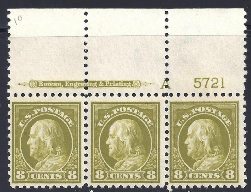 U.S. 431 Mint/MNH FVF Plate Strp/3 SCV$200.00+ (431-7)