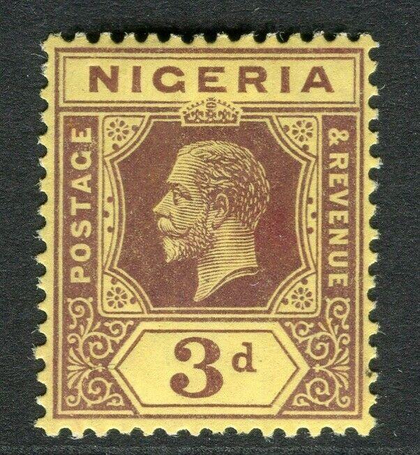 NIGERIA; 1912 early GV Crown CA issue fine Mint hinged Shade of 3d. value