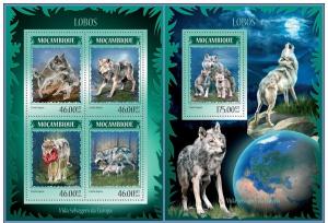 MOZAMBIQUE 2014 2 SHEETS m14210ab WOLVES WOLF LOUPS WILDLIFE