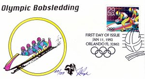 Pugh Designed/Painted Winter Olympic Bobsledding FDC...110 of 129 created!